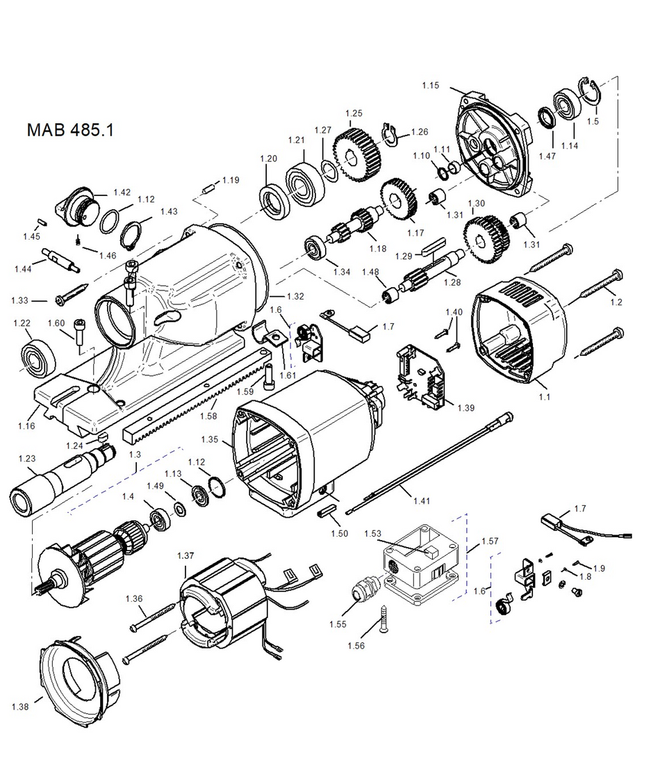 BDS exploded-view parts diagram – MAB 485SB (New Generation) motor unit