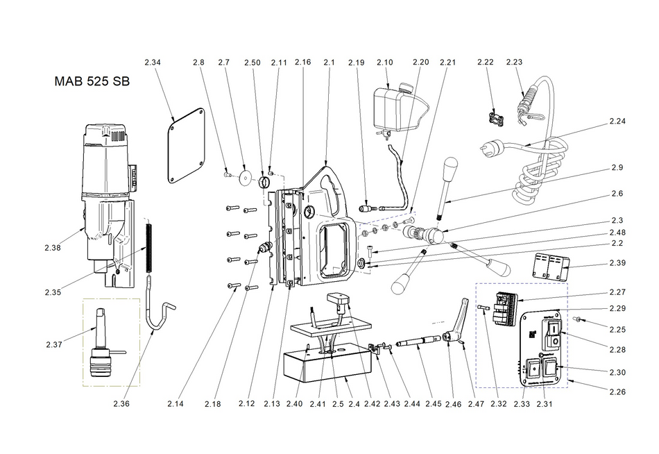 BDS exploded-view parts diagram – MAB 525SB (Classic Generation) stand unit