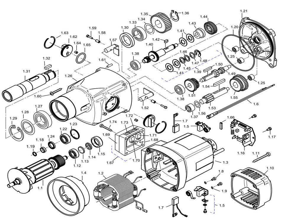 BDS exploded-view parts diagram – MAB 825 (New Generation) motor unit