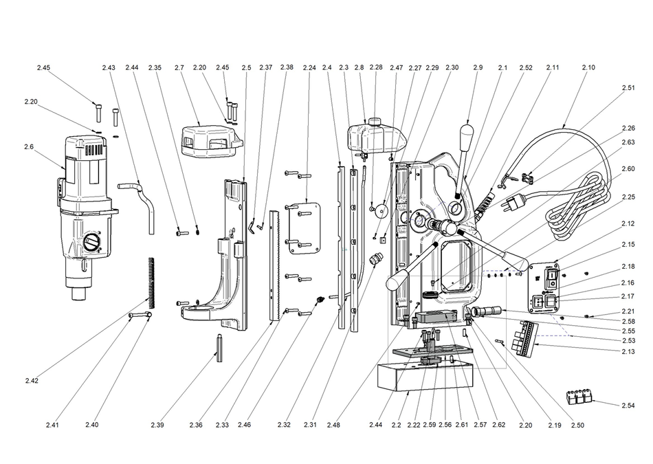BDS exploded-view parts diagram – MAB 845 (Classic Generation) stand unit