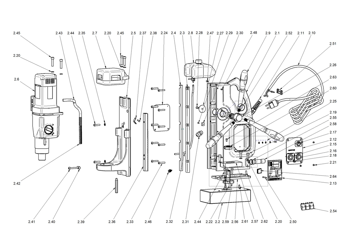 BDS exploded-view parts diagram – MAB 845 (New Generation) stand unit