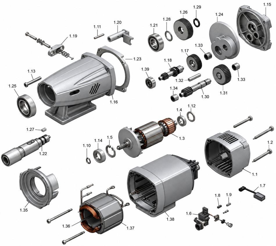 BDS exploded-view parts diagram – MABasic 450 motor unit