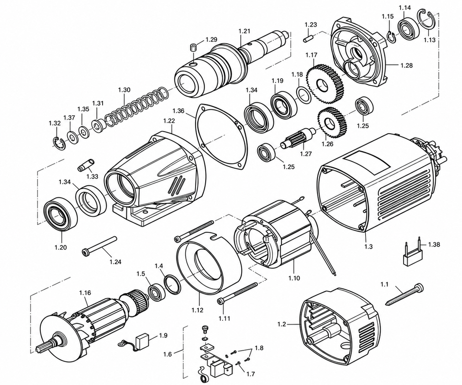 BDS exploded-view parts diagram – PipeMAB 200 motor unit