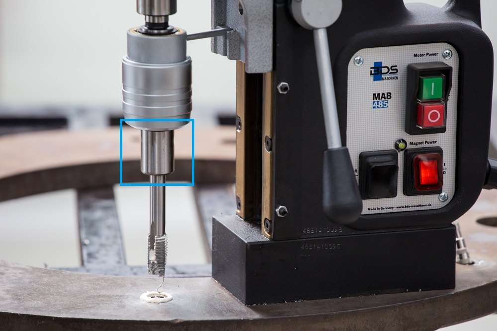 BDS ZGA tap adapter on a magnetic drill
