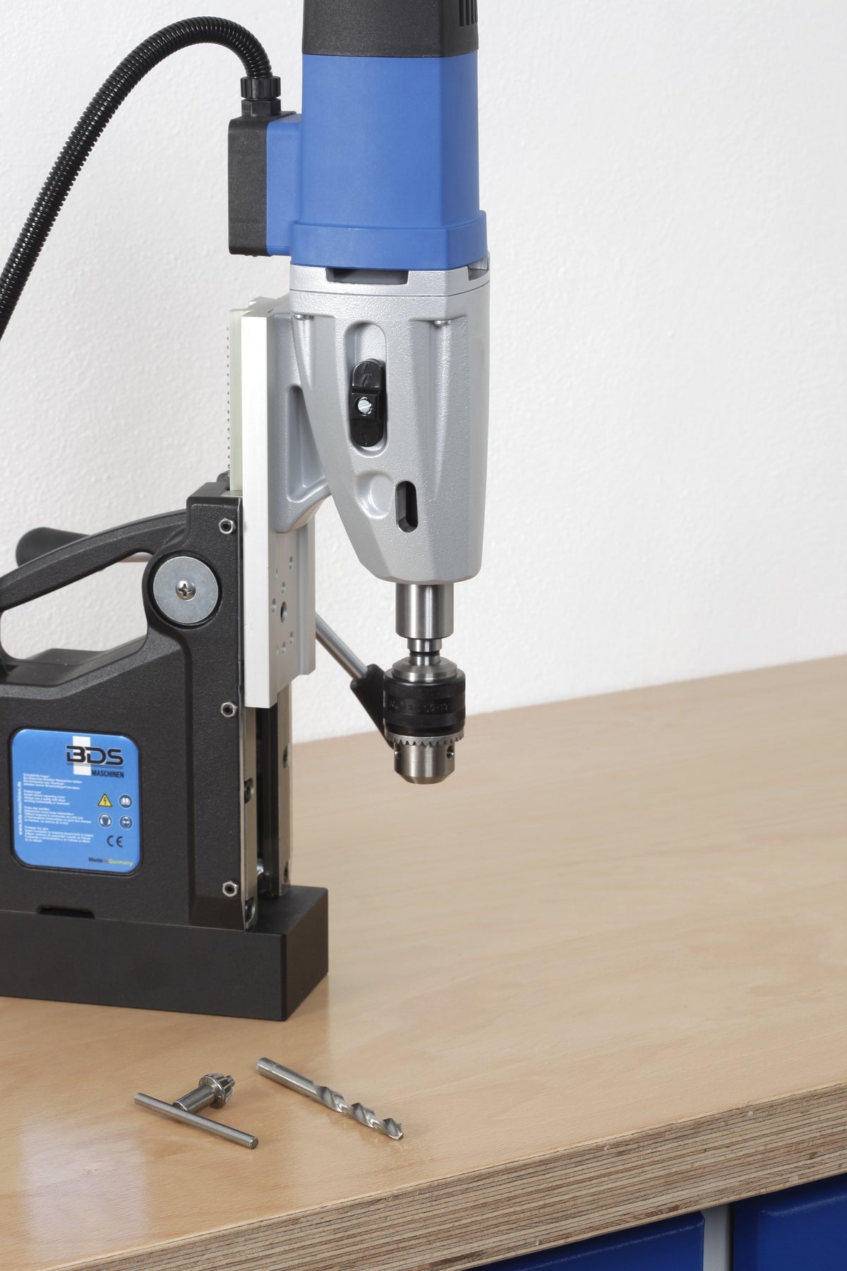 BDS ZKD taper arbor with drill chuck on a magnetic drill