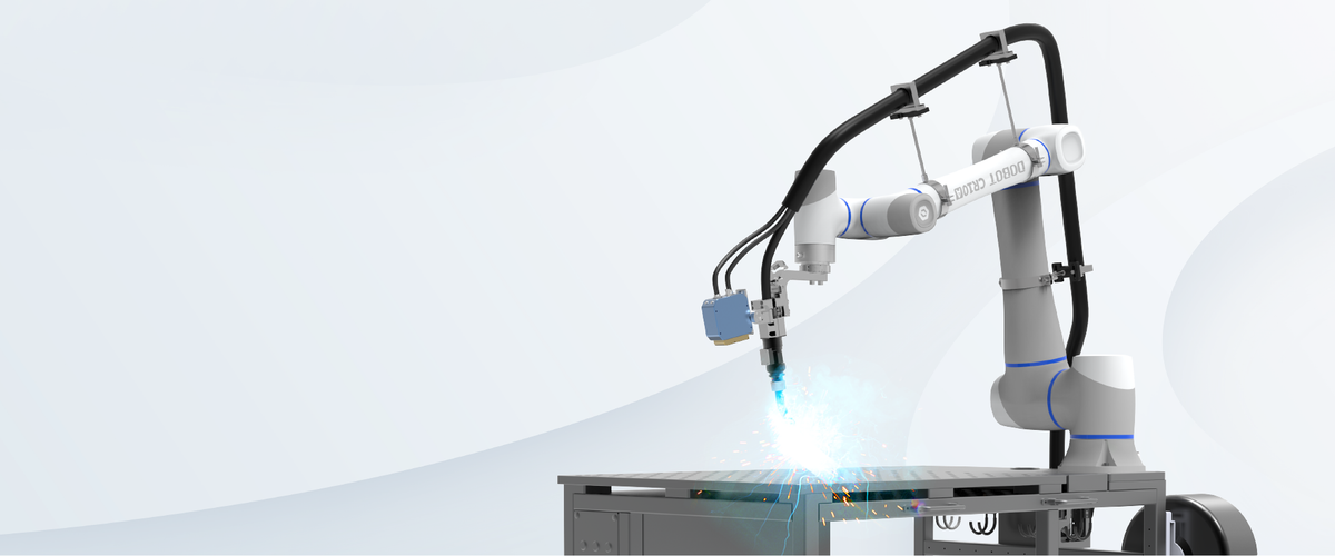 Dobot CRA cobot welding with laser seam sensor on a mobile welding platform
