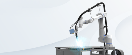 Dobot CRA cobot welding with laser seam sensor on a mobile welding platform