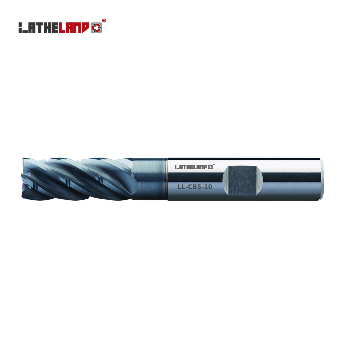 LATHELAND® chip-breaker end mill 2×D, 5 flutes, Weldon shank, AlCrN coated – side view