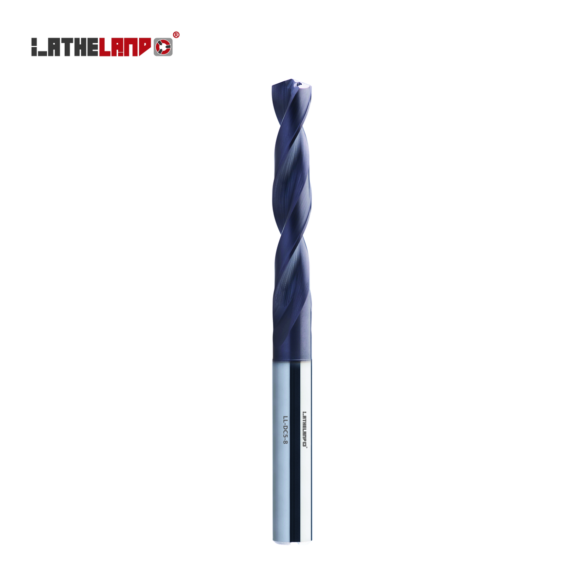 LATHELAND® solid carbide coolant-through drill 5×D, DIN 6537L, 140° point, TiAlN coated – vertical view
