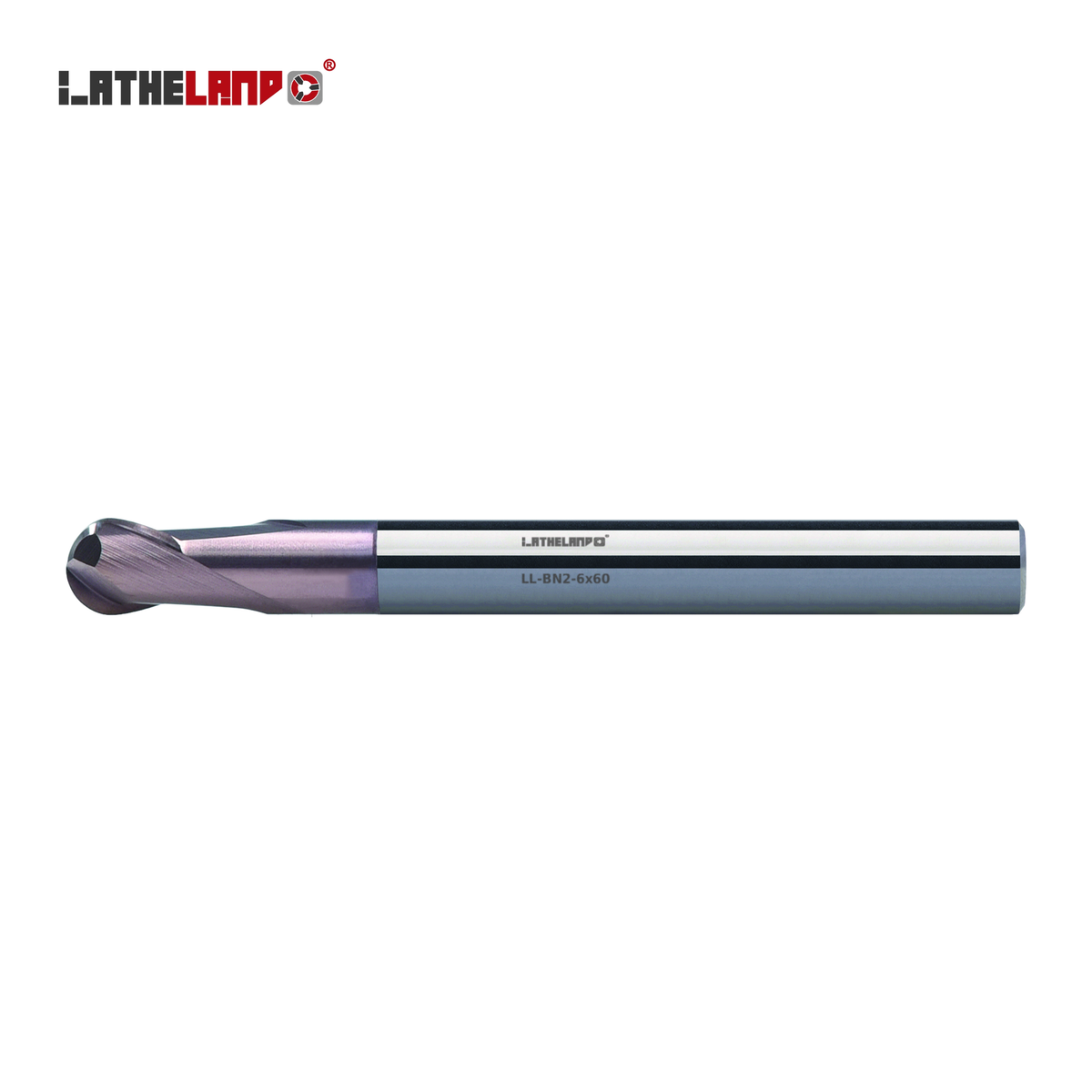 LATHELAND® hard-milling ball nose end mill, 2 flutes, AlTiSiN coated – side view