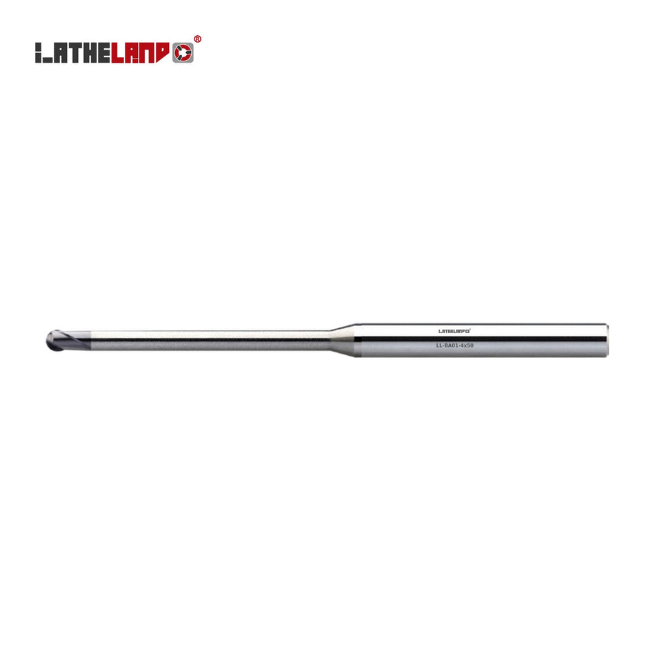 LATHELAND® Miniature Ball Nose Cutter with Long Neck, up to 45 HRC, 4 Flutes – BA01