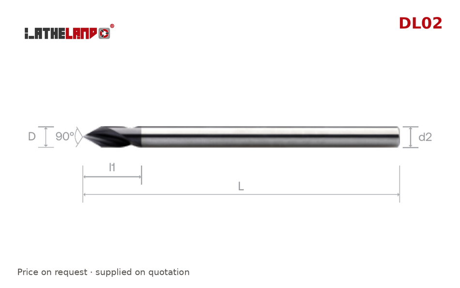 LATHELAND® NC Spot Drill, 90° point – DL02 – dimension drawing