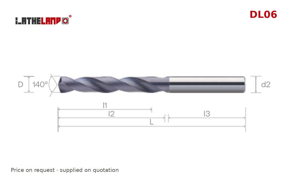 LATHELAND® Economy Twist Drill 3×D, DIN 6537K – DL06 – dimension drawing