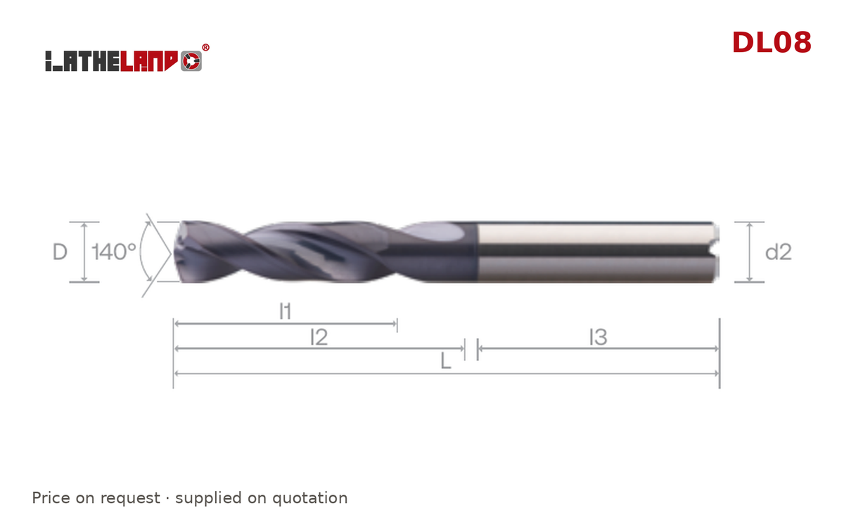 LATHELAND® Coolant-Through Stainless Drill 3×D, DIN 6537K – DL08 – dimension drawing