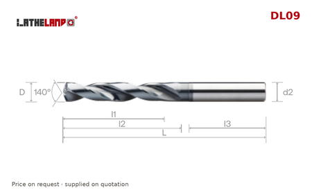 LATHELAND® Coolant-Through Stainless Drill 5×D, DIN 6537L – DL09 – dimension drawing