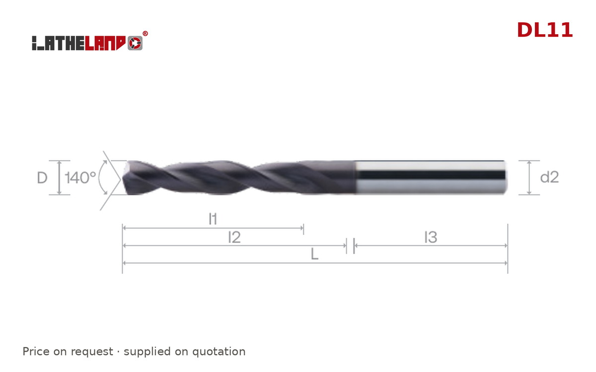 LATHELAND® Solid Carbide Twist Drill 5×D, DIN 6537L – DL11 – dimension drawing