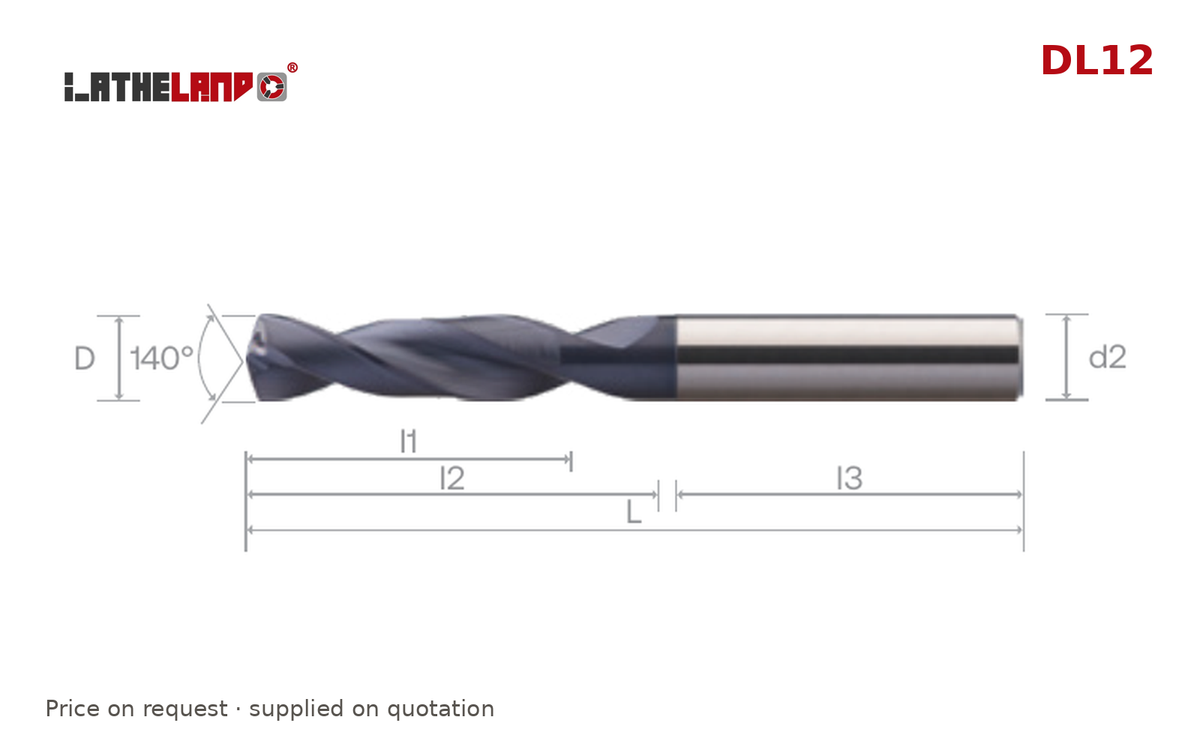 LATHELAND® Coolant-Through Twist Drill 3×D, DIN 6537K – DL12 – dimension drawing