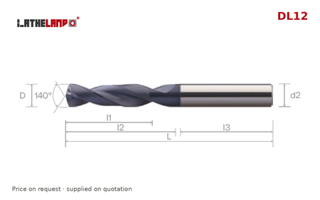 LATHELAND® Coolant-Through Twist Drill 3×D, DIN 6537K – DL12 – dimension drawing