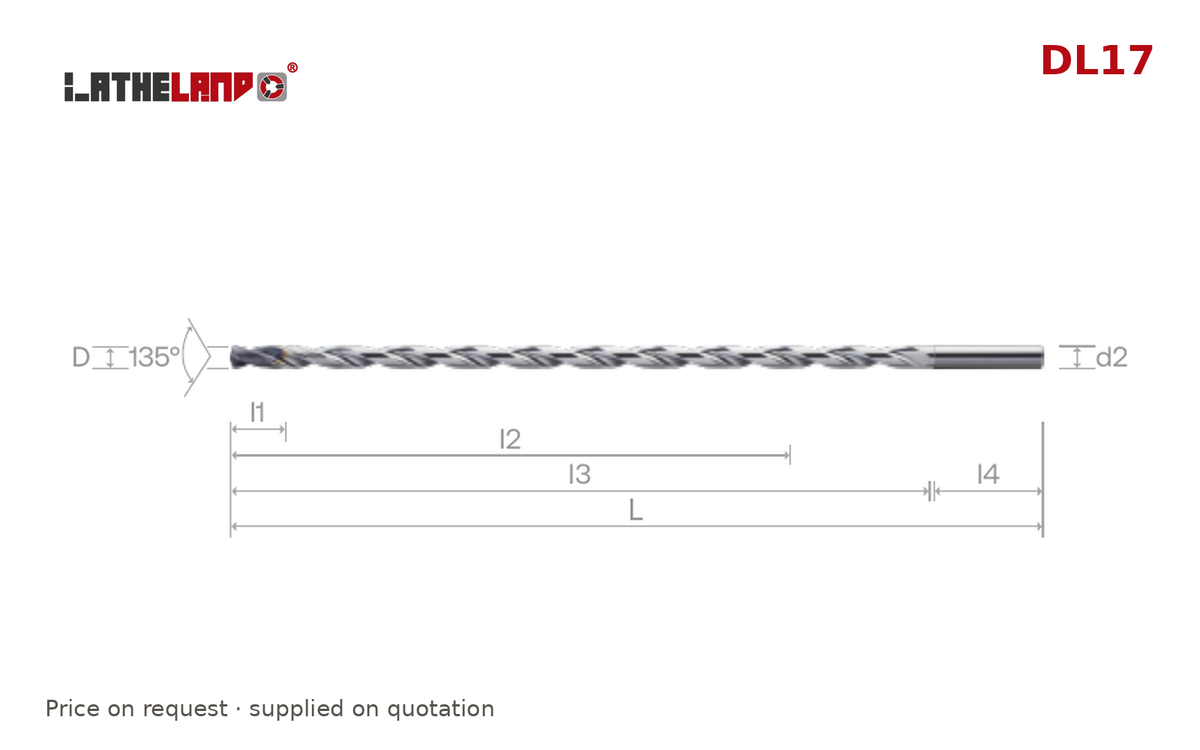 LATHELAND® Coolant-Through Deep-Hole Drill, 12×D to 30×D – DL17 – dimension drawing