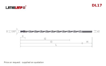 LATHELAND® Coolant-Through Deep-Hole Drill, 12×D to 30×D – DL17 – dimension drawing