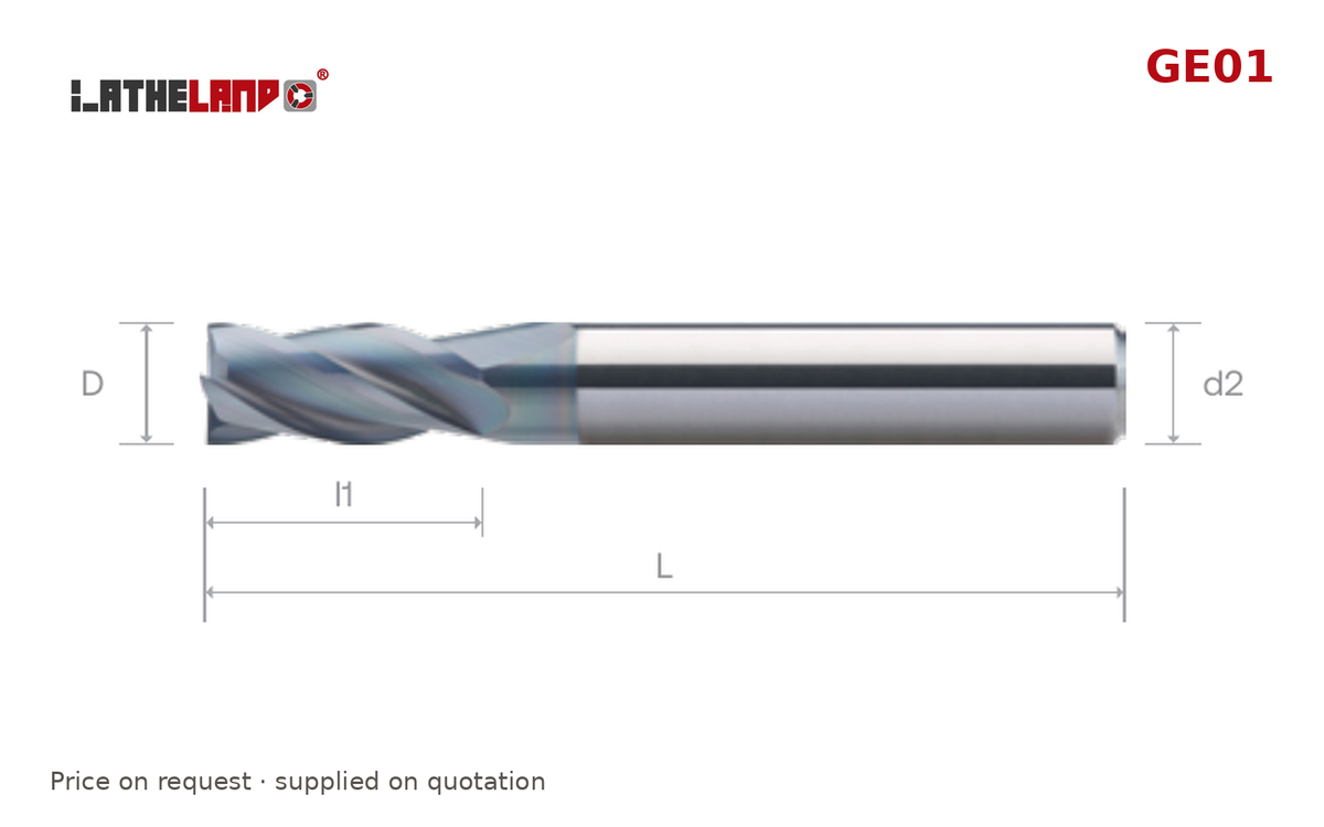 LATHELAND® Variable-Helix End Mill for General Machining, 4 Flutes – GE01 – dimension drawing