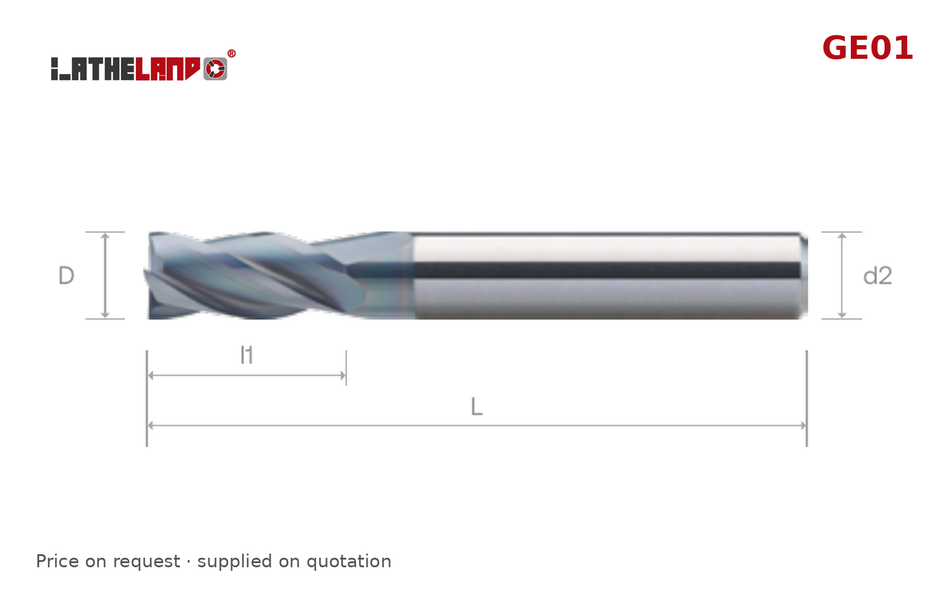 LATHELAND® Variable-Helix End Mill for General Machining, 4 Flutes – GE01 – dimension drawing