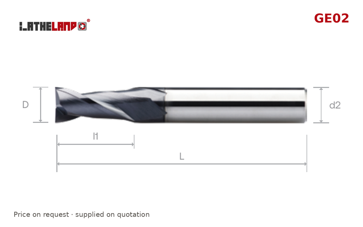 LATHELAND® End Mill for General Machining, 2 Flutes, 30° helix – GE02 – dimension drawing