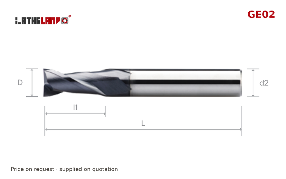 LATHELAND® End Mill for General Machining, 2 Flutes, 30° helix – GE02 – dimension drawing