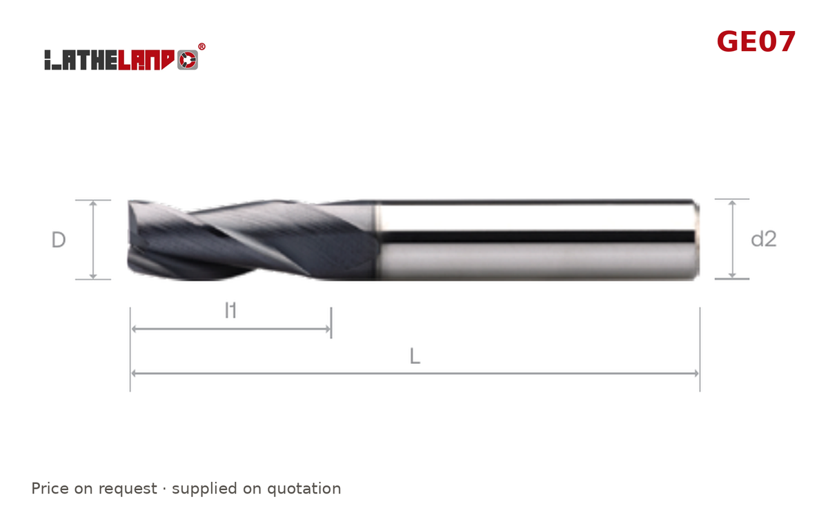 LATHELAND® End Mill for General Machining, 3 Flutes, 40° helix – GE07 – dimension drawing