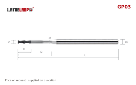 LATHELAND® Diamond-Coated Graphite End Mill with Long Neck, 4 Flutes – GP03 – dimension drawing