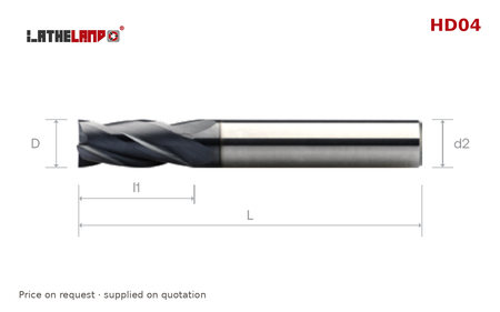 LATHELAND® End Mill for Hardened Steel, 4 Flutes, 40° helix, AlCrN / AlTiN – HD04 – dimension drawing