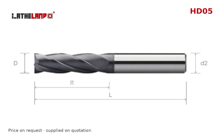 LATHELAND® Long End Mill for Hardened Steel, 4 Flutes, 40° helix, AlCrN / AlTiN – HD05 – dimension drawing