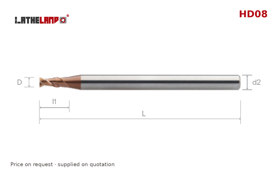 LATHELAND® Miniature End Mill for Hardened Steel, 2 Flutes – HD08 – dimension drawing