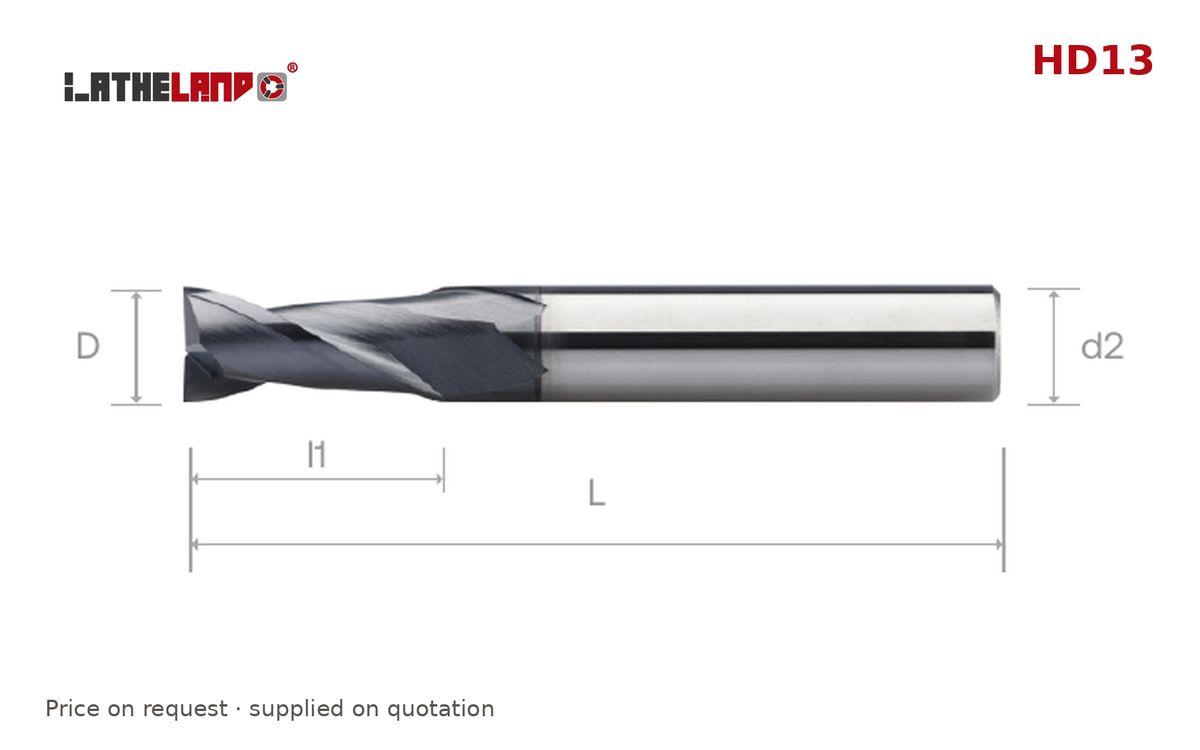 LATHELAND® End Mill for Hardened Steel, 2 Flutes, AlTiN – HD13 – dimension drawing