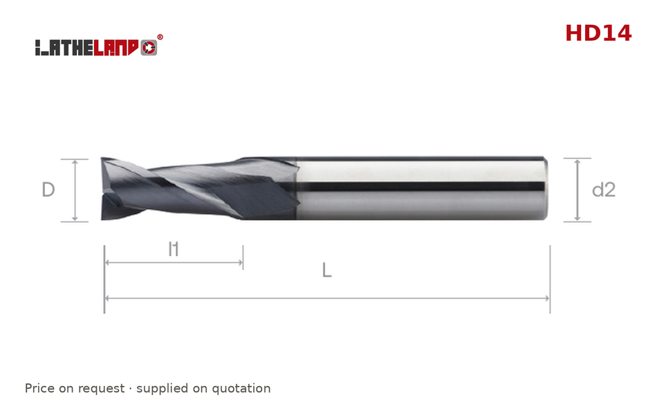 LATHELAND® End Mill for Hardened Steel, 2 Flutes, TiSiN multilayer – HD14 – dimension drawing