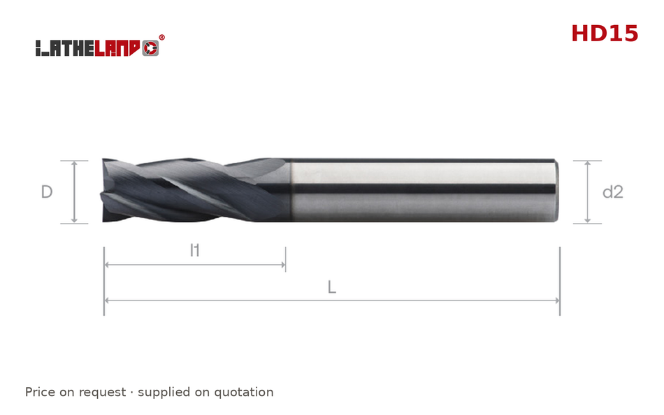 LATHELAND® Long End Mill for Hardened Steel, 4 Flutes, 40° helix, AlCrN / AlTiN / TiSiN multilayer – HD15 – dimension drawing