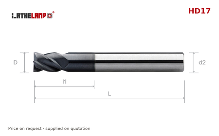 LATHELAND® Long-Reach End Mill for Hardened Steel, 4 Flutes – HD17 – dimension drawing