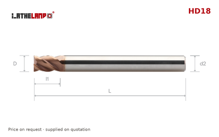 LATHELAND® Extra-Long Long-Reach End Mill for Hardened Steel, 4 Flutes – HD18 – dimension drawing