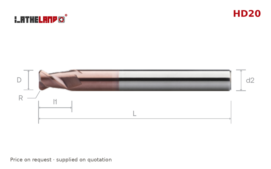 LATHELAND® Long-Reach Torus End Mill for Hardened Steel, 2 Flutes – HD20 – dimension drawing