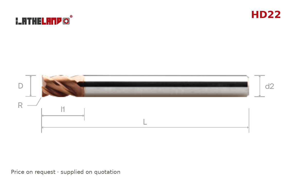 LATHELAND® Long-Reach Torus End Mill for Hardened Steel, 4 Flutes, TiSiN multilayer – HD22 – dimension drawing
