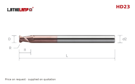 LATHELAND® Extra-Long Long-Reach Torus End Mill for Hardened Steel, 2 Flutes – HD23 – dimension drawing