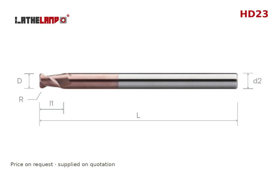 LATHELAND® Extra-Long Long-Reach Torus End Mill for Hardened Steel, 2 Flutes – HD23 – dimension drawing