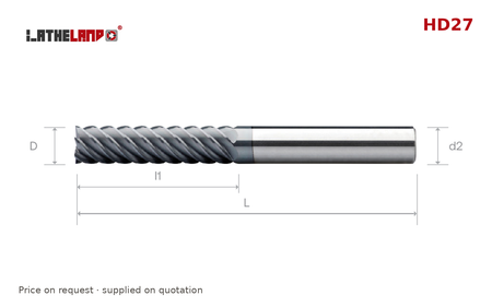 LATHELAND® Multi-Flute Long End Mill for Hardened Steel, 6/8 Flutes – HD27 – dimension drawing
