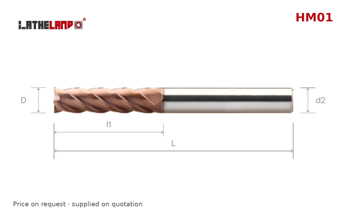 LATHELAND® Long End Mill for Hard Milling, 4 Flutes – HM01 – dimension drawing