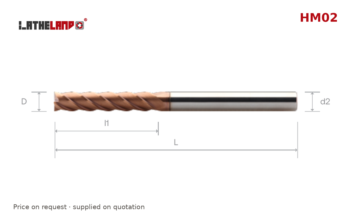 LATHELAND® Extra-Long End Mill for Hard Milling, 4 Flutes – HM02 – dimension drawing