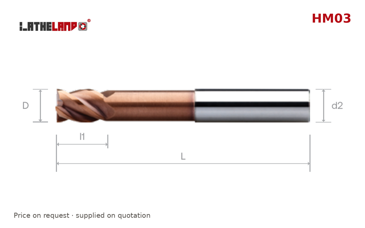 LATHELAND® Long-Reach End Mill for Hard Milling, 4 Flutes – HM03 – dimension drawing