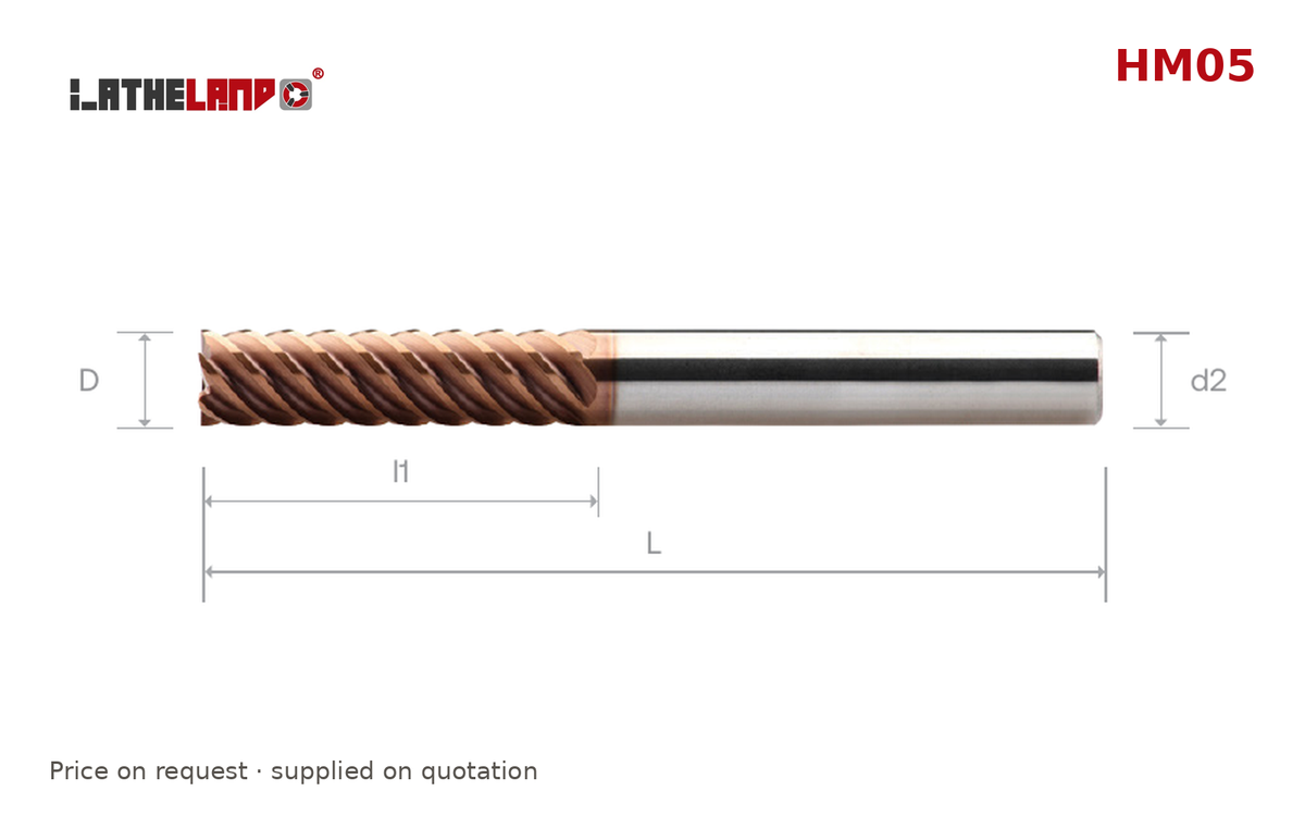 LATHELAND® Multi-Flute Long End Mill for Hard Milling, 6/8 Flutes – HM05 – dimension drawing
