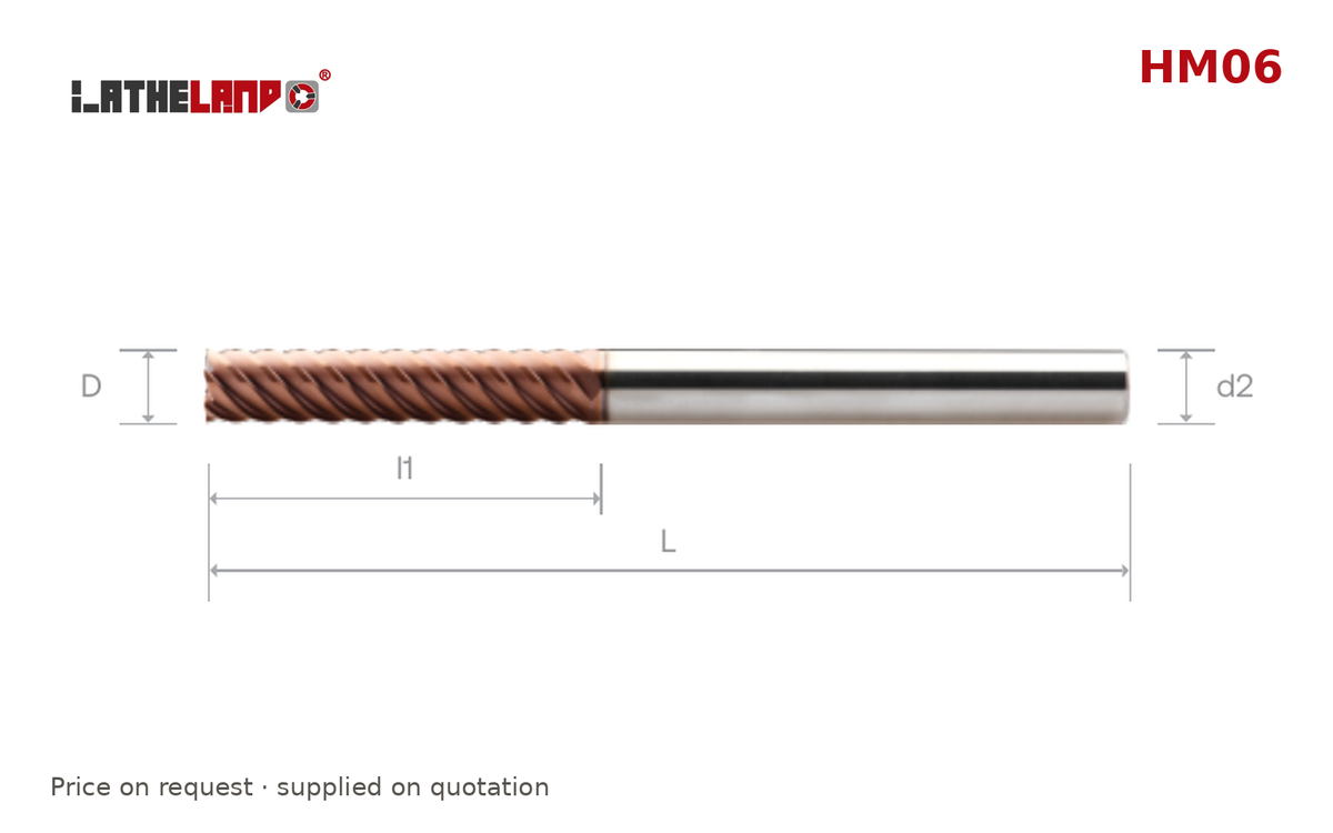 LATHELAND® Multi-Flute Extra-Long End Mill for Hard Milling, 6/8 Flutes – HM06 – dimension drawing