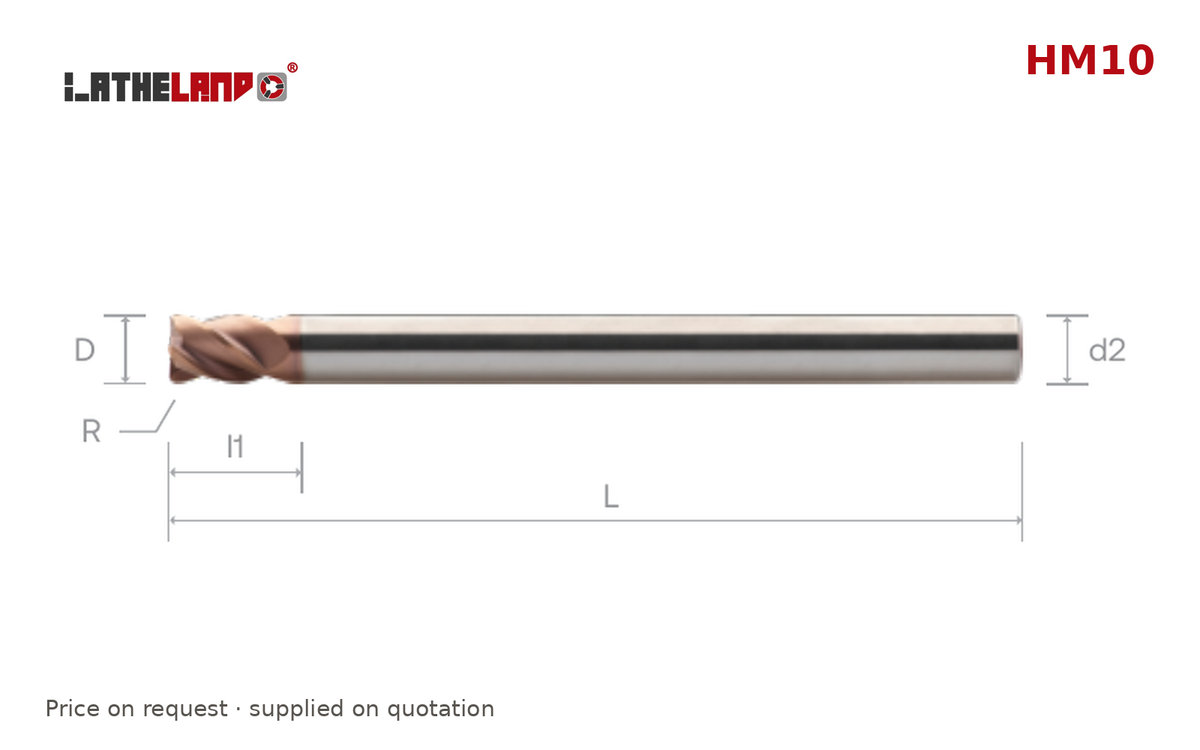 LATHELAND® Extra-Long Long-Reach Torus End Mill for Hard Milling, 4 Flutes – HM10 – dimension drawing