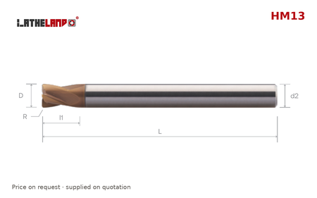 LATHELAND® Long Torus End Mill for Hard Milling, 4/6 Flutes – HM13 – dimension drawing